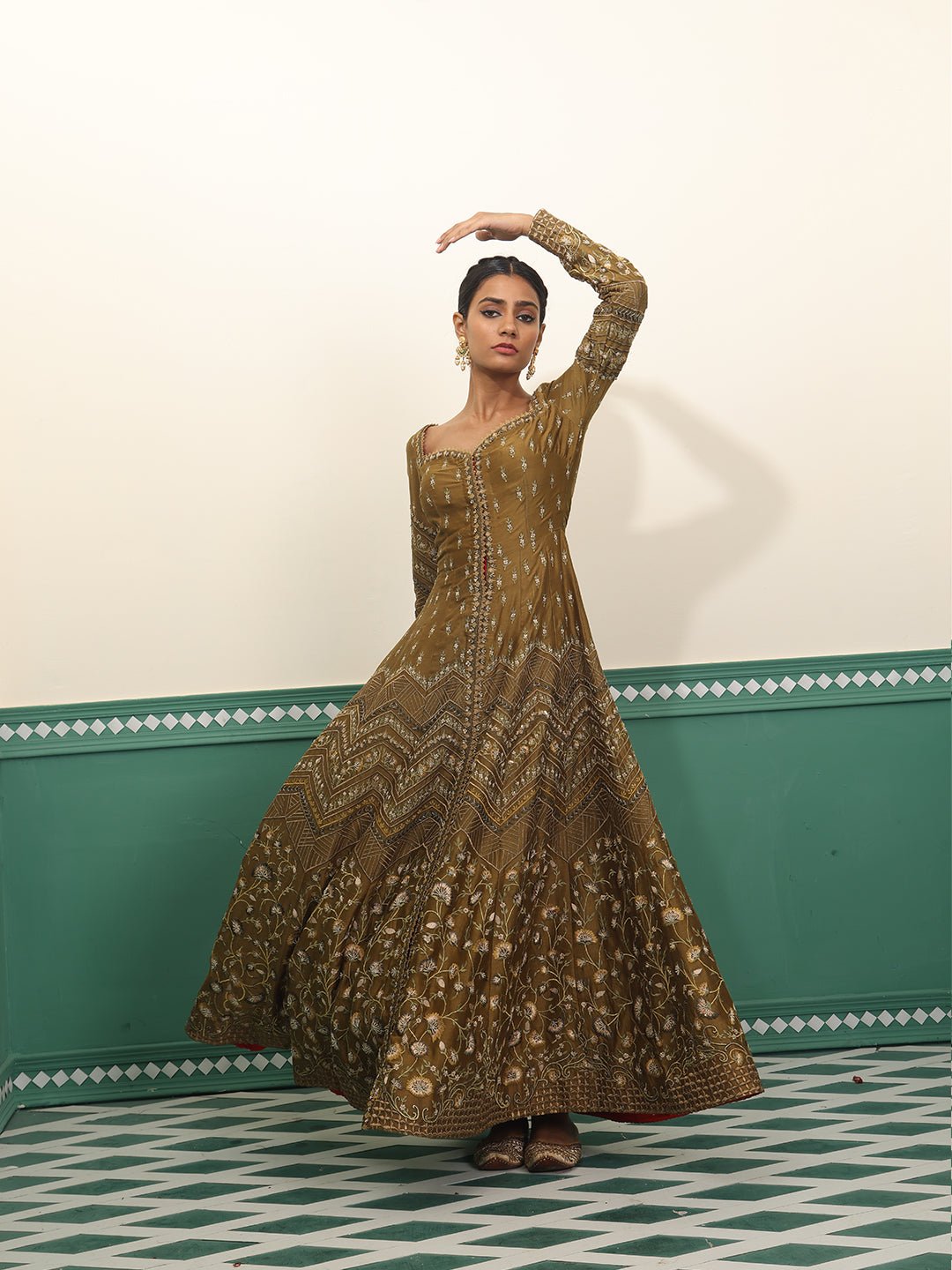 Floor length embroiderd front open dress - samantchauhan Apparel & Accessories