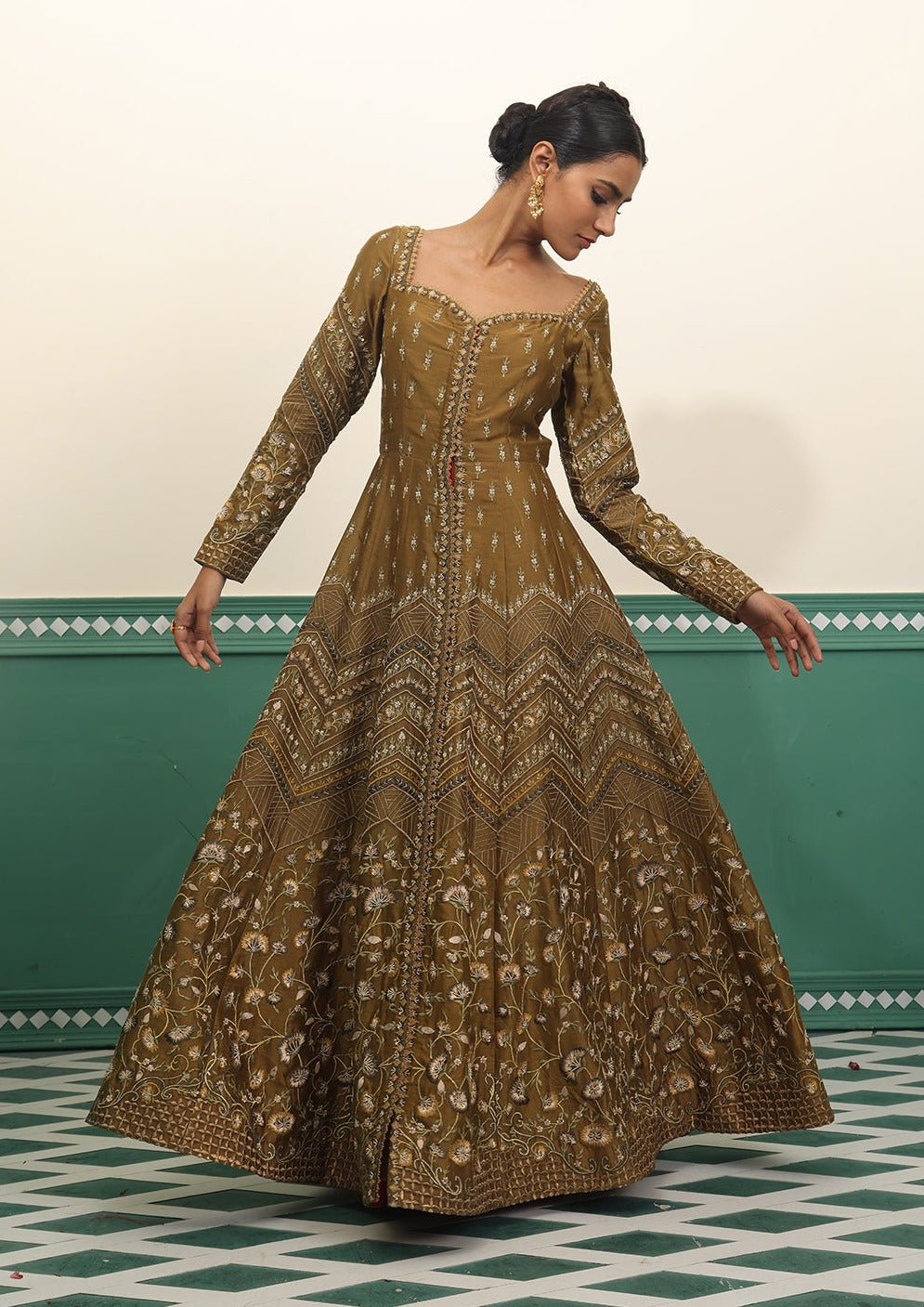 Floor length embroiderd front open dress - samantchauhan Apparel & Accessories