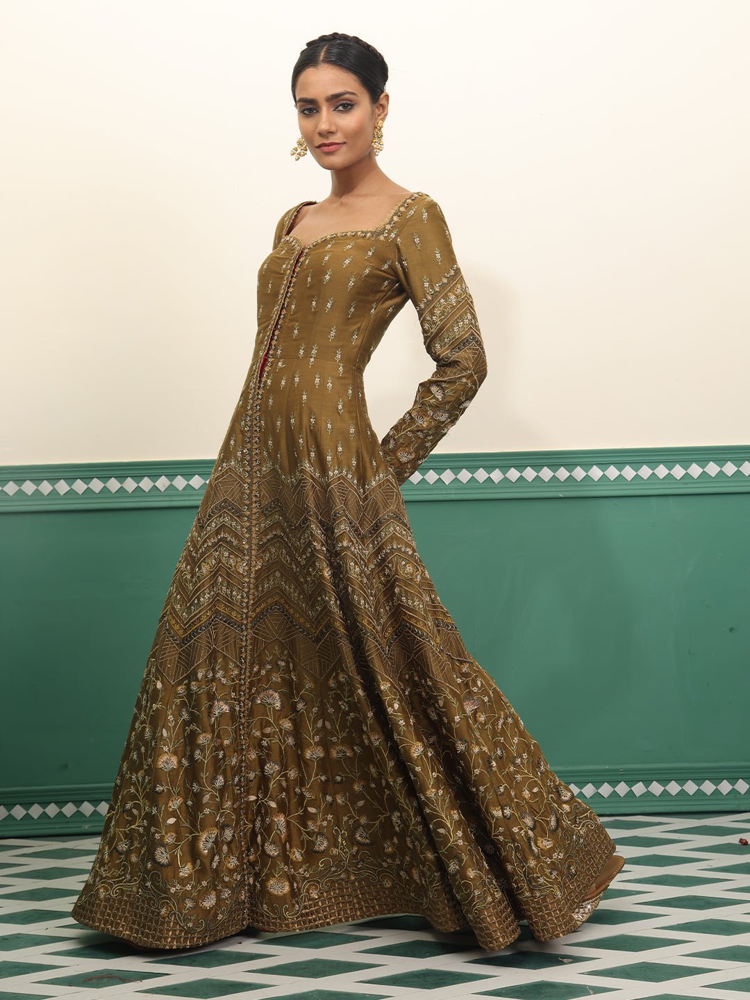 Floor length embroiderd front open dress - samantchauhan Apparel & Accessories