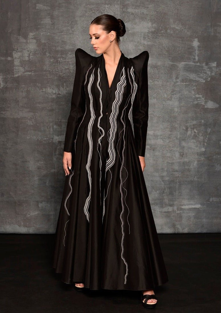 Floor - length gown with a lapel neckline - samantchauhan Apparel & Accessories