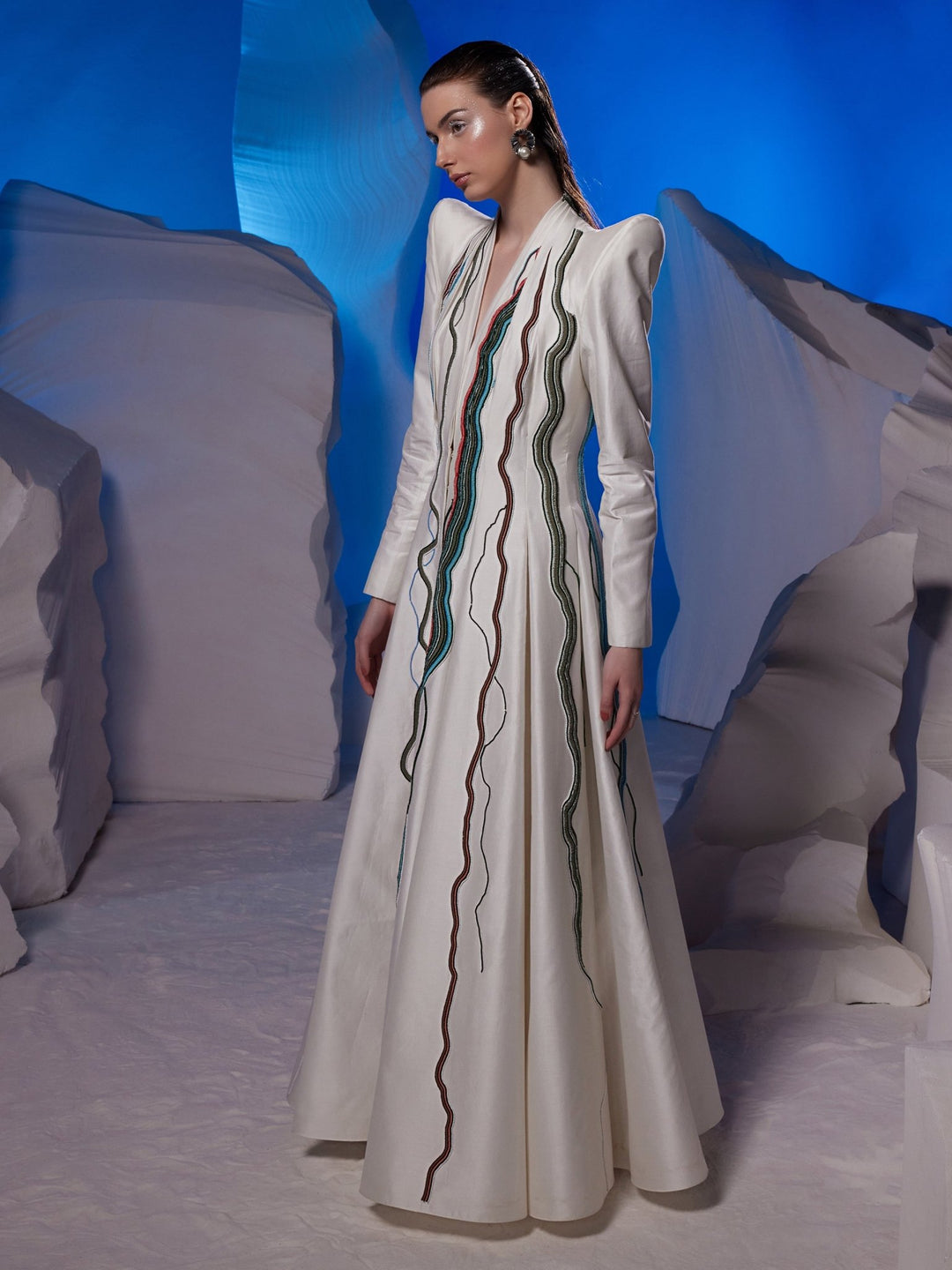 Floor - length gown with a lapel neckline - samantchauhan Apparel &amp; Accessories