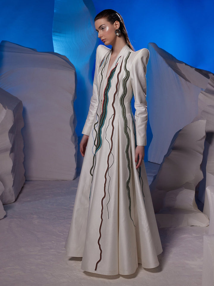 Floor - length gown with a lapel neckline - samantchauhan Apparel &amp; Accessories