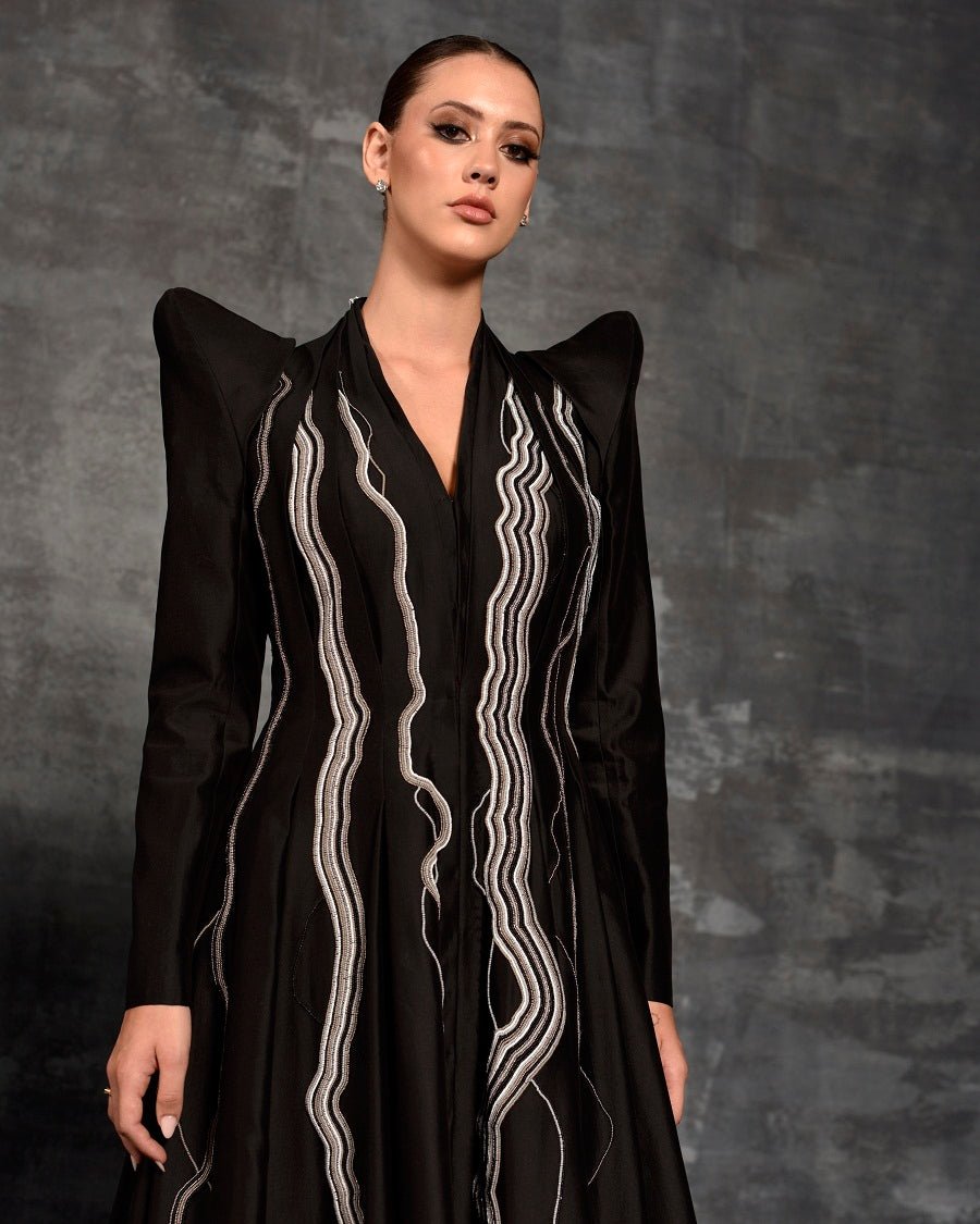 Floor - length gown with a lapel neckline - samantchauhan Apparel & Accessories