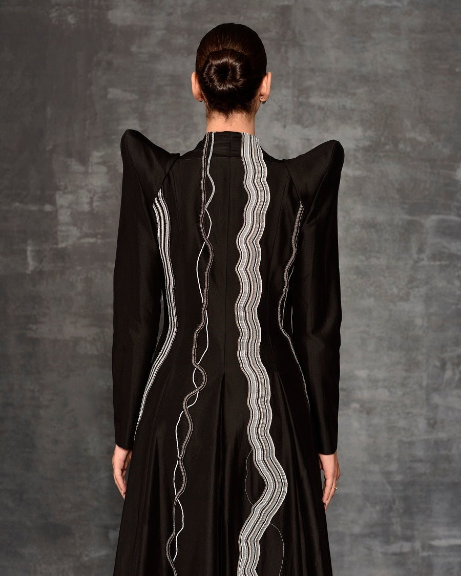 Floor - length gown with a lapel neckline - samantchauhan Apparel & Accessories