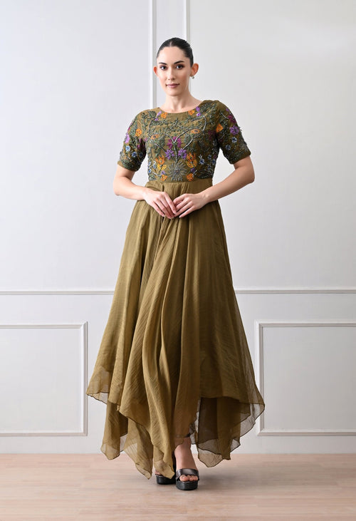 Floraison Olive Anarkali - samantchauhan Apparel & Accessories