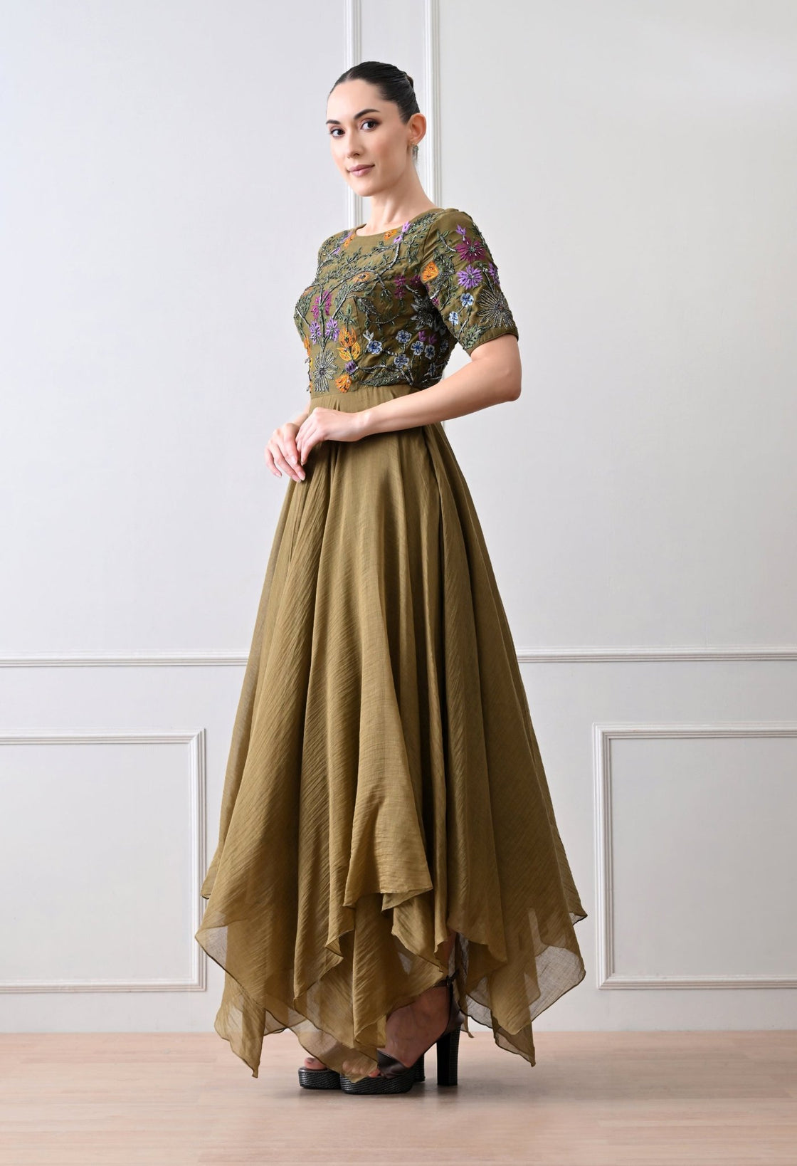 Floraison Olive Anarkali - samantchauhan Apparel & Accessories
