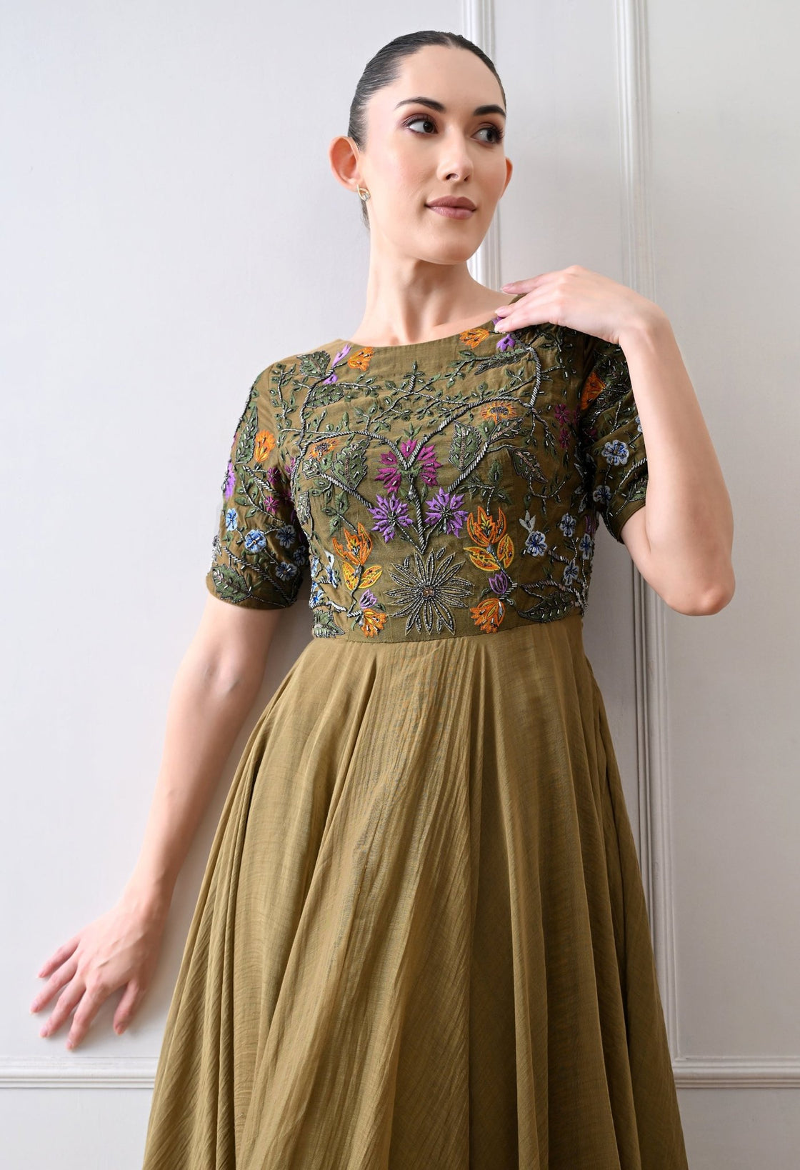 Floraison Olive Anarkali - samantchauhan Apparel & Accessories