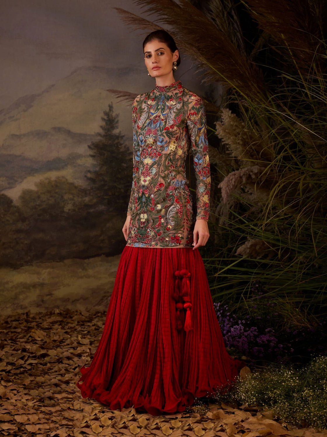 Floral Embroidered Mini Dress with skirt - samantchauhan Apparel & Accessories