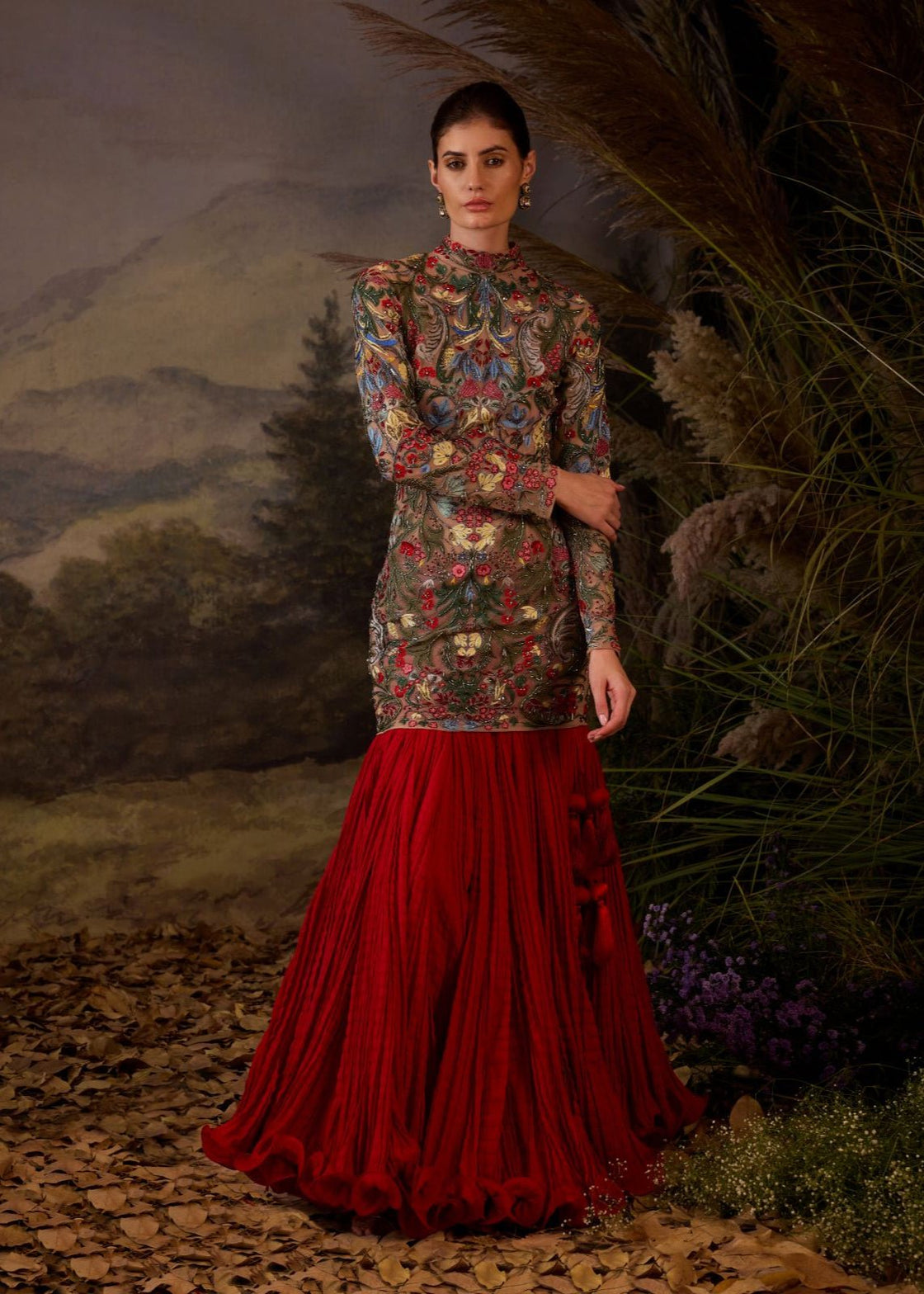 Floral Embroidered Mini Dress with skirt - samantchauhan Apparel & Accessories