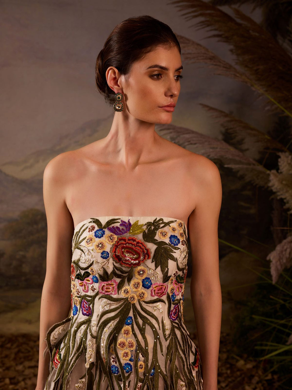 Floral Embroidered Strapless Gown - samantchauhan Apparel & Accessories
