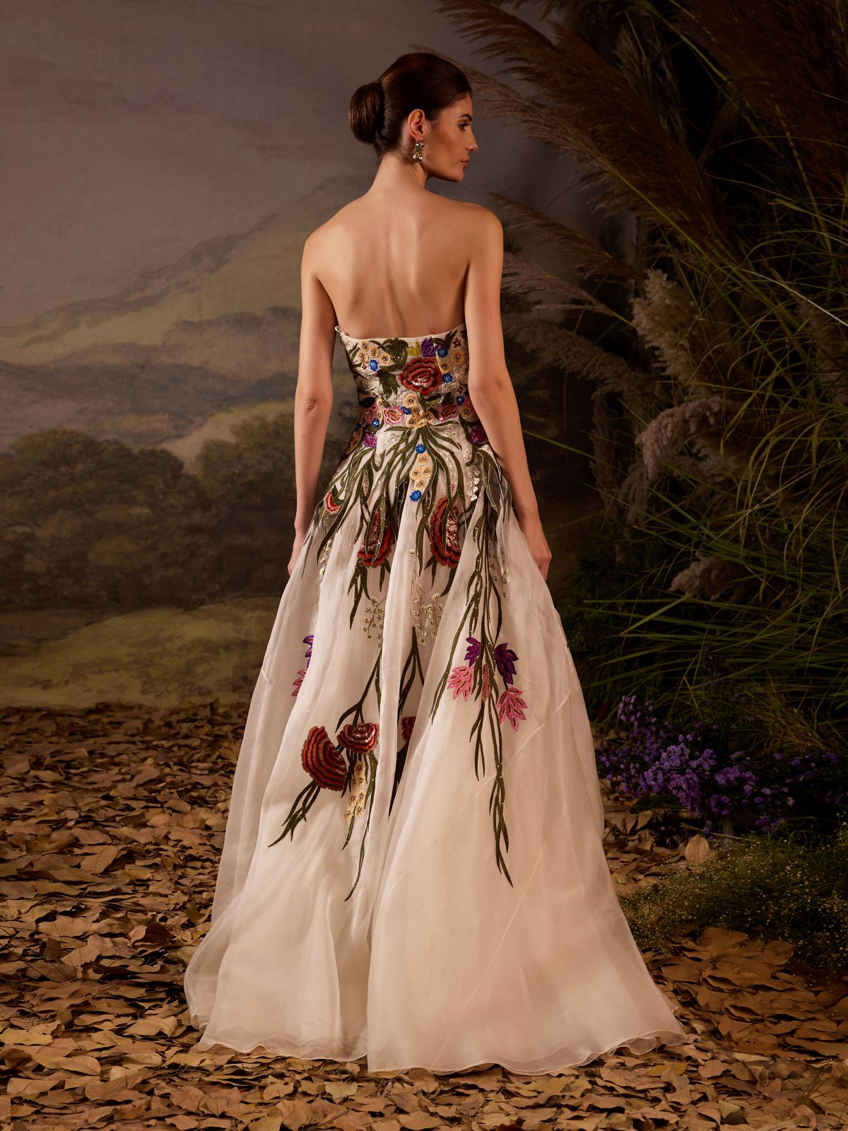 Floral Embroidered Strapless Gown - samantchauhan Apparel & Accessories