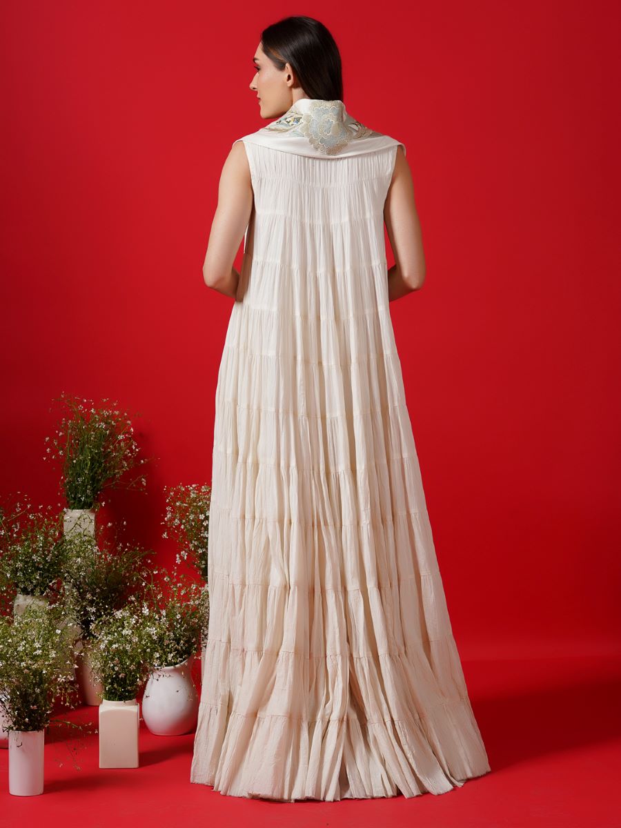 Front open tier dress enhance with embroidery neckline - samantchauhan Apparel & Accessories