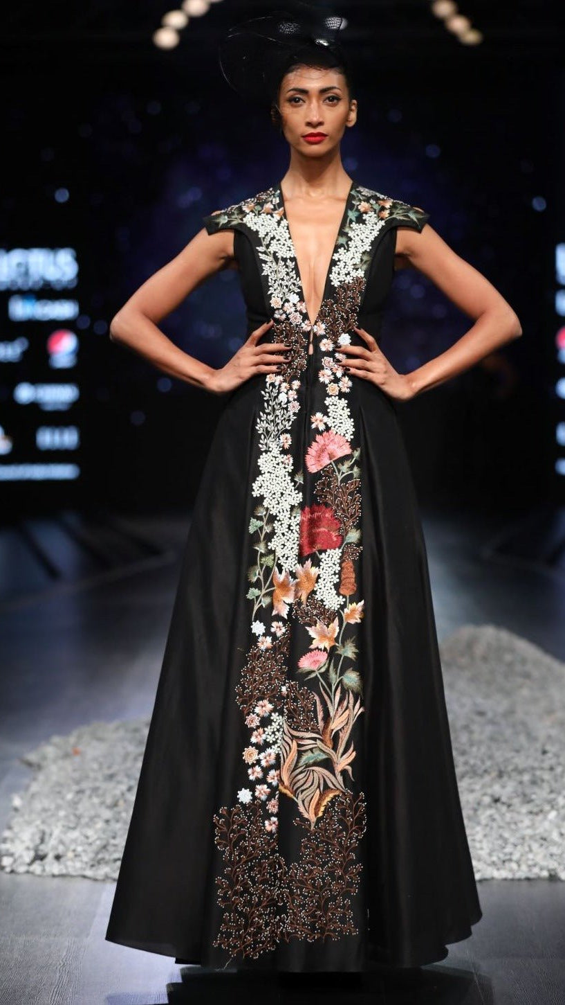 Front open v neck gown - samantchauhan