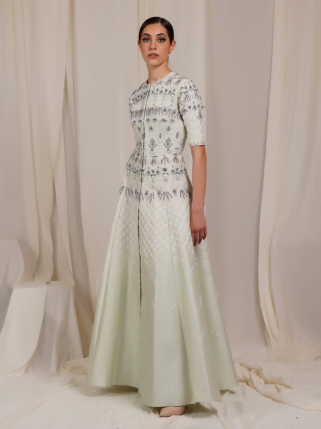 Front - Opening Embroidered Gown - samantchauhan