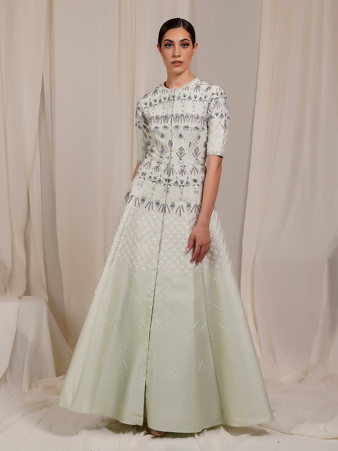 Front - Opening Embroidered Gown - samantchauhan