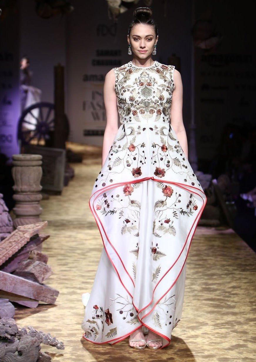 Front - Opening Peplum style Embroidered Gown - samantchauhan