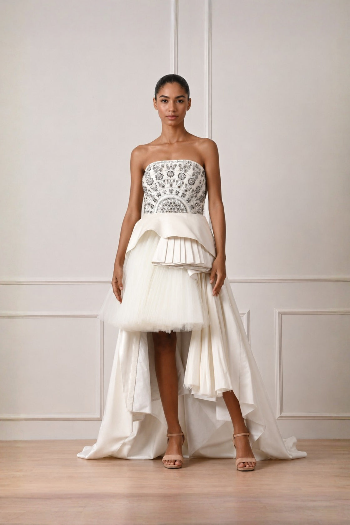 Ivory Off Shoulder Dress With Gather And Pleat Highlight