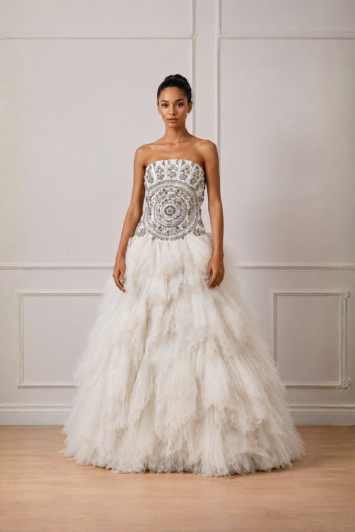 Ivory Celestial Gathered Tulle Ball Gown