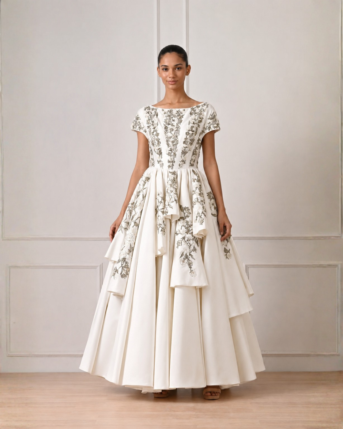 Asymmetrical pleated gown