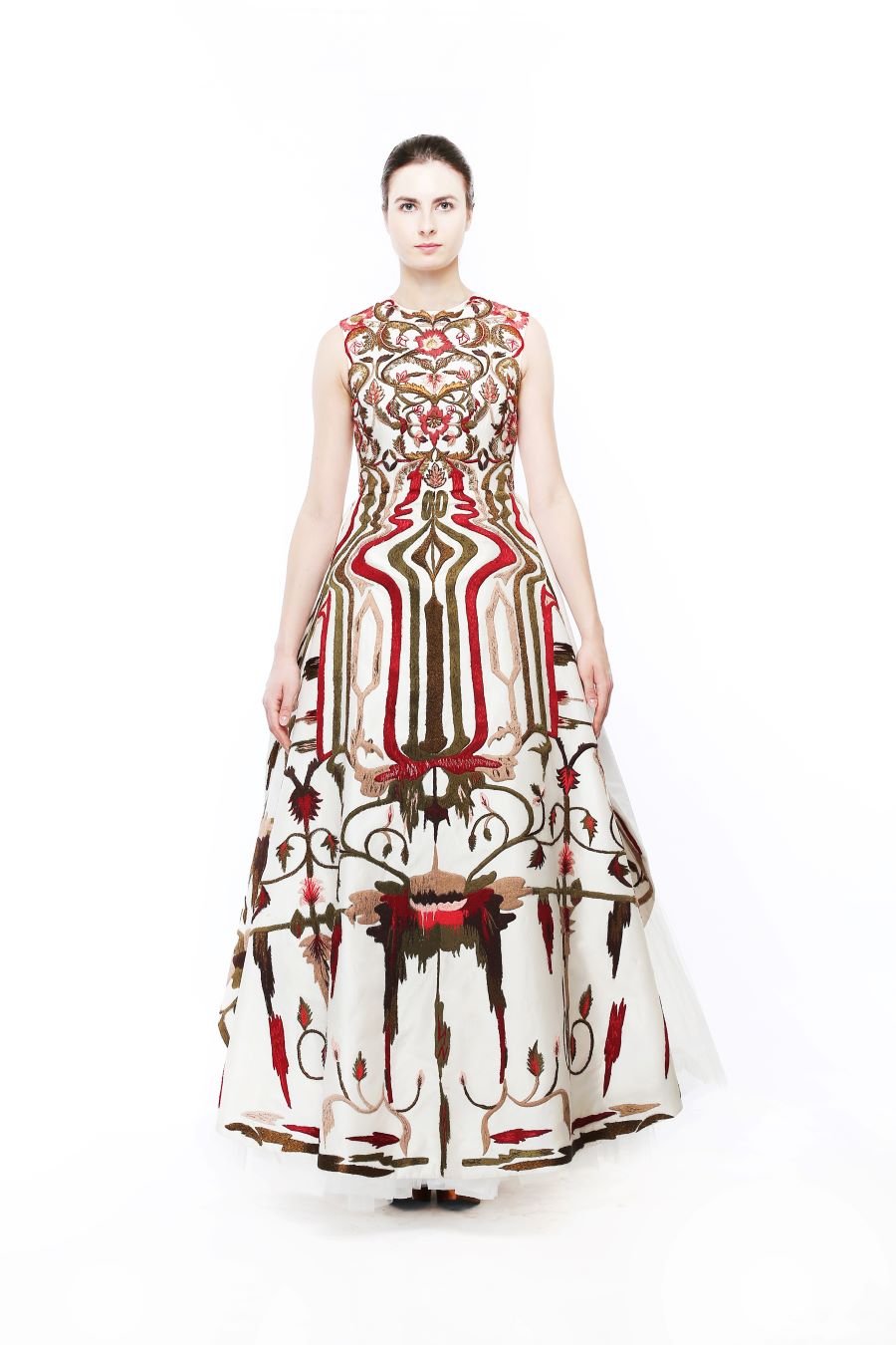 Geometric &amp; Floral Embroidered Gown - samantchauhan
