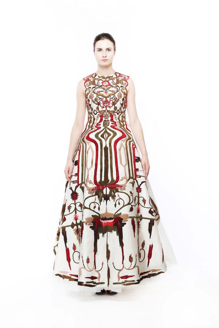 Geometric &amp; Floral Embroidered Gown - samantchauhan