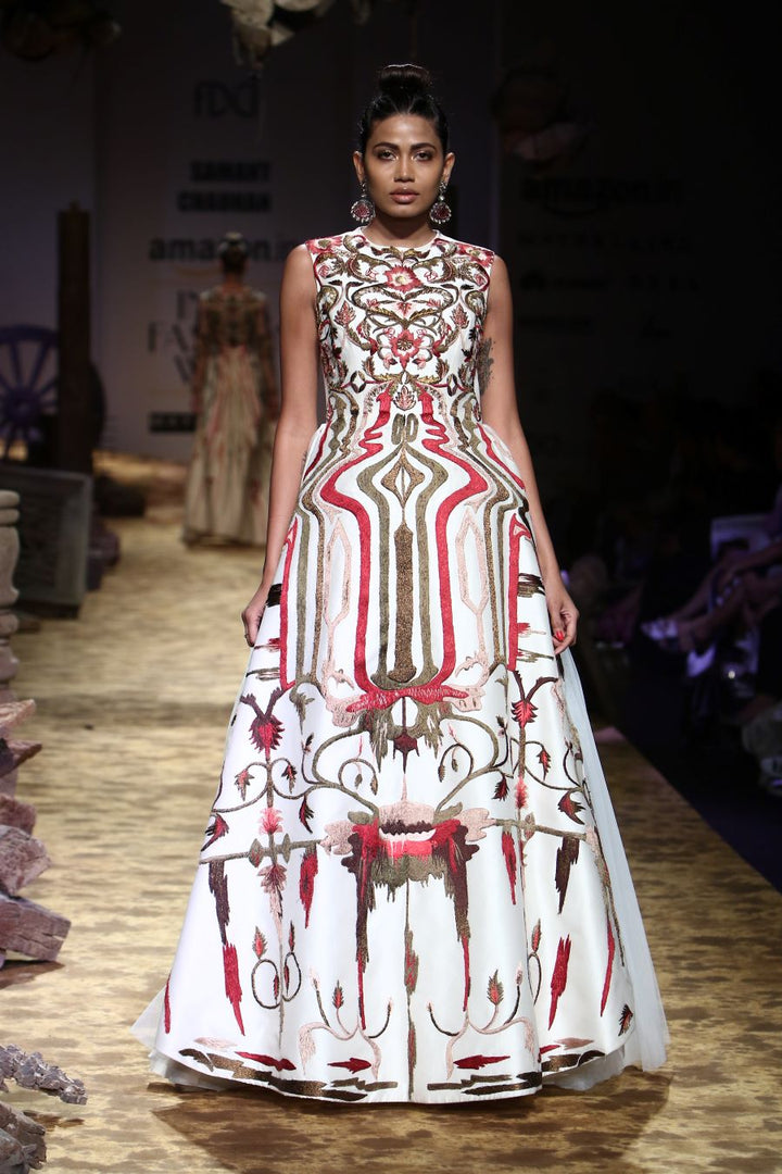 Geometric &amp; Floral Embroidered Gown - samantchauhan