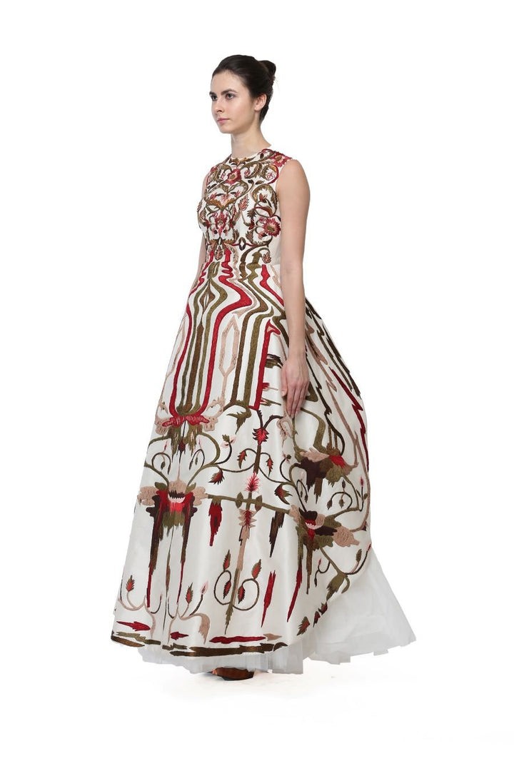 Geometric &amp; Floral Embroidered Gown - samantchauhan