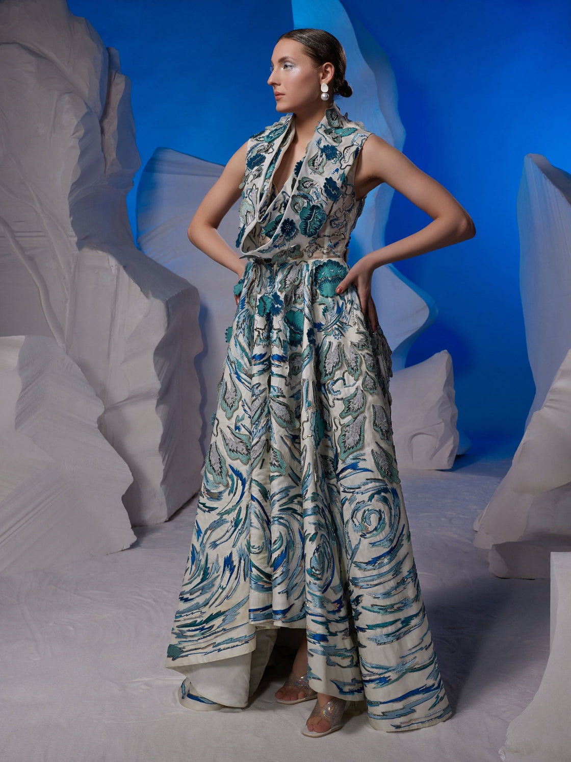 High - low hem gown with a cowl neckline - samantchauhan Apparel & Accessories