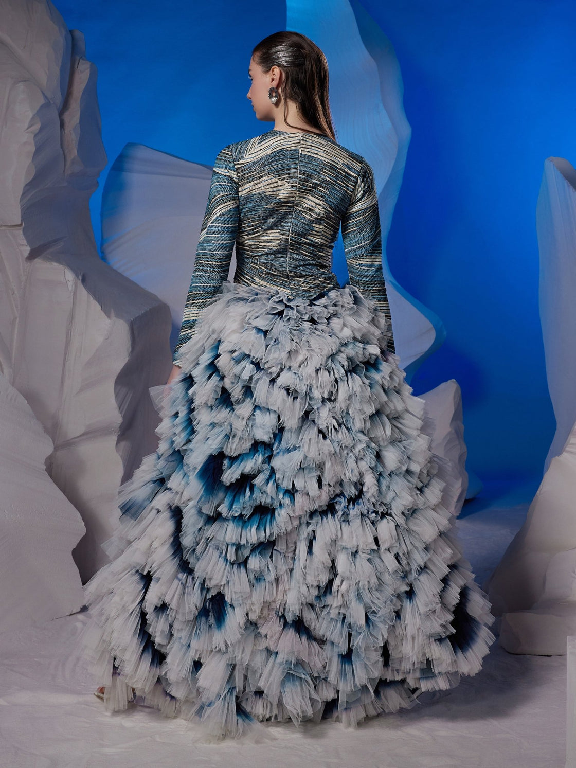 High - low hem gown with an ombre ghera and net frill - samantchauhan Apparel & Accessories