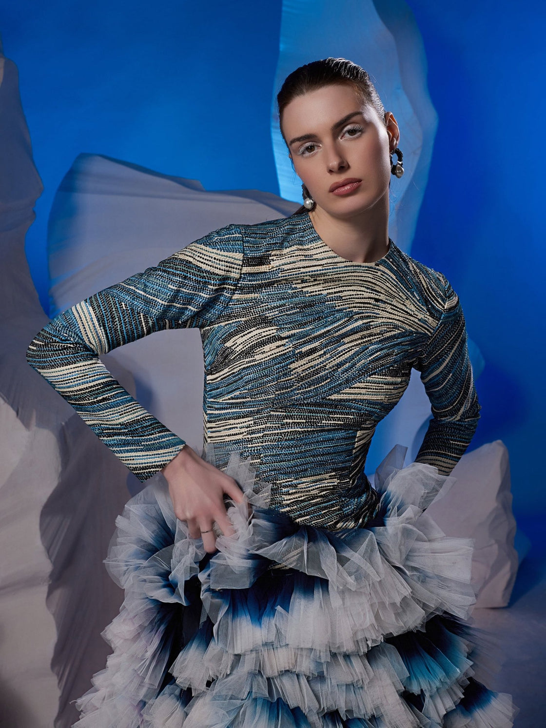 High - low hem gown with an ombre ghera and net frill - samantchauhan Apparel & Accessories
