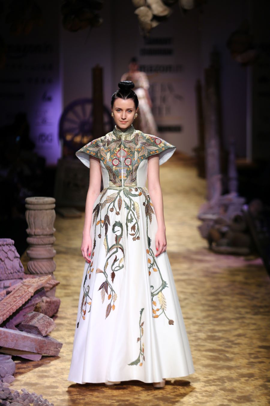 High Mandarin Embroidered Gown - samantchauhan
