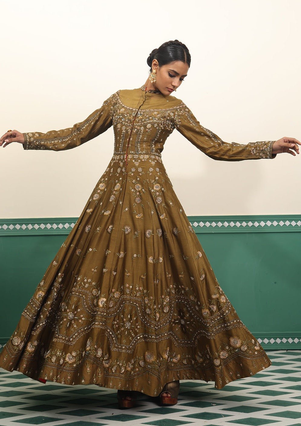 High neck embroidered floor length dress - samantchauhan Apparel & Accessories
