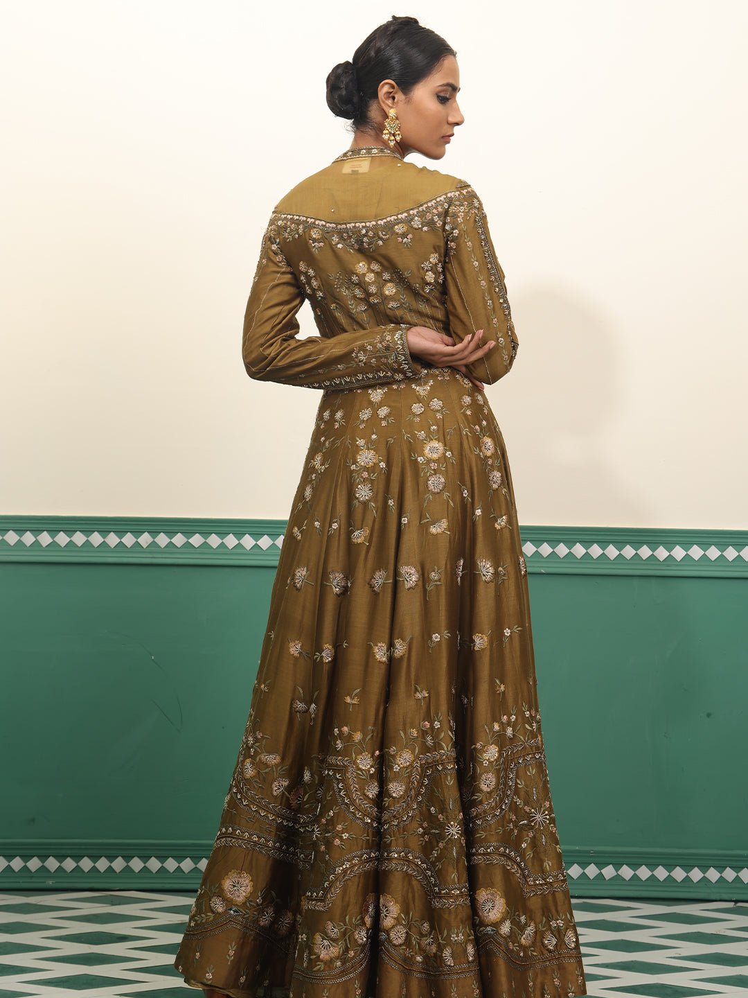 High neck embroidered floor length dress - samantchauhan Apparel &amp; Accessories