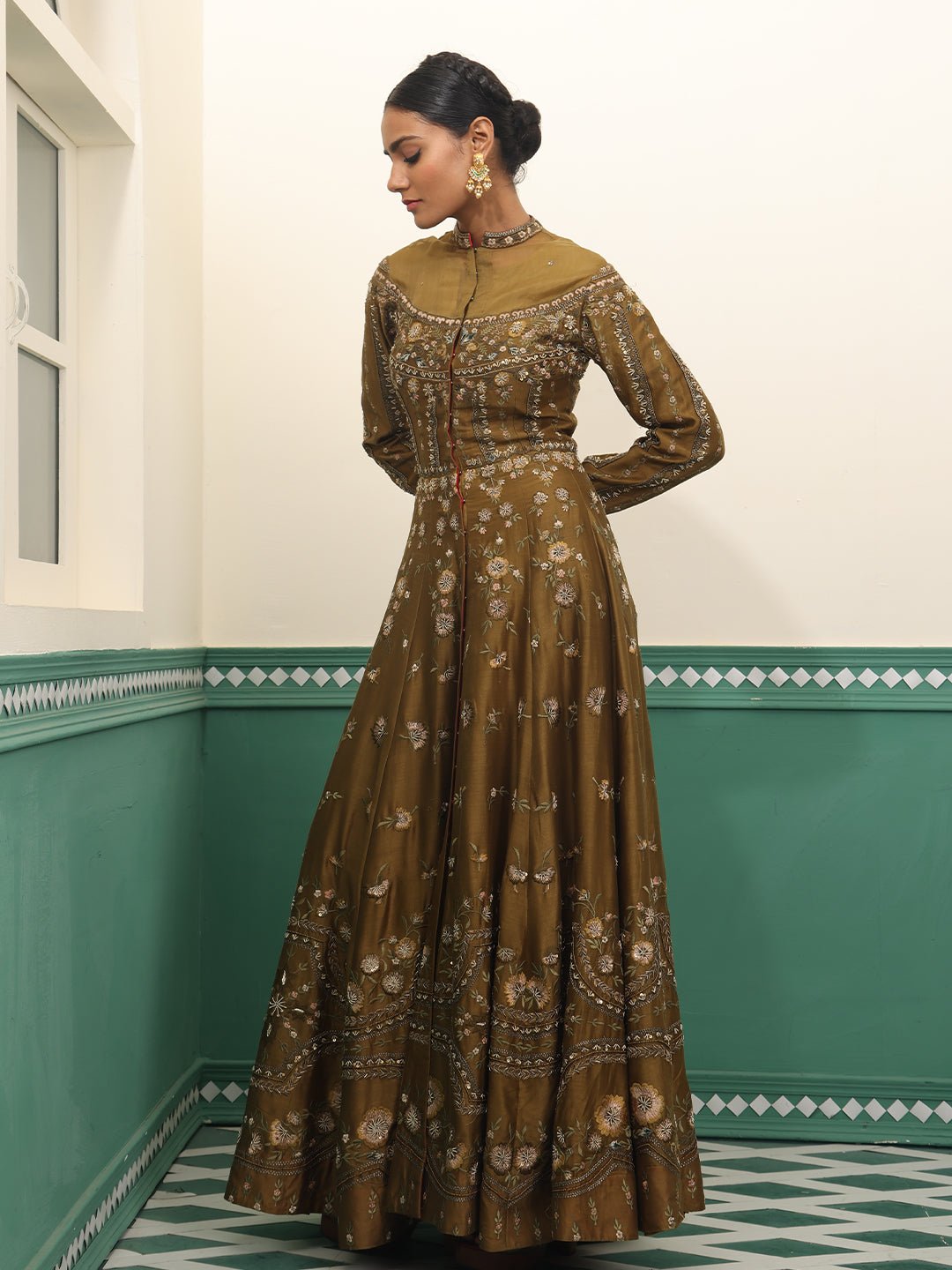 High neck embroidered floor length dress - samantchauhan Apparel & Accessories
