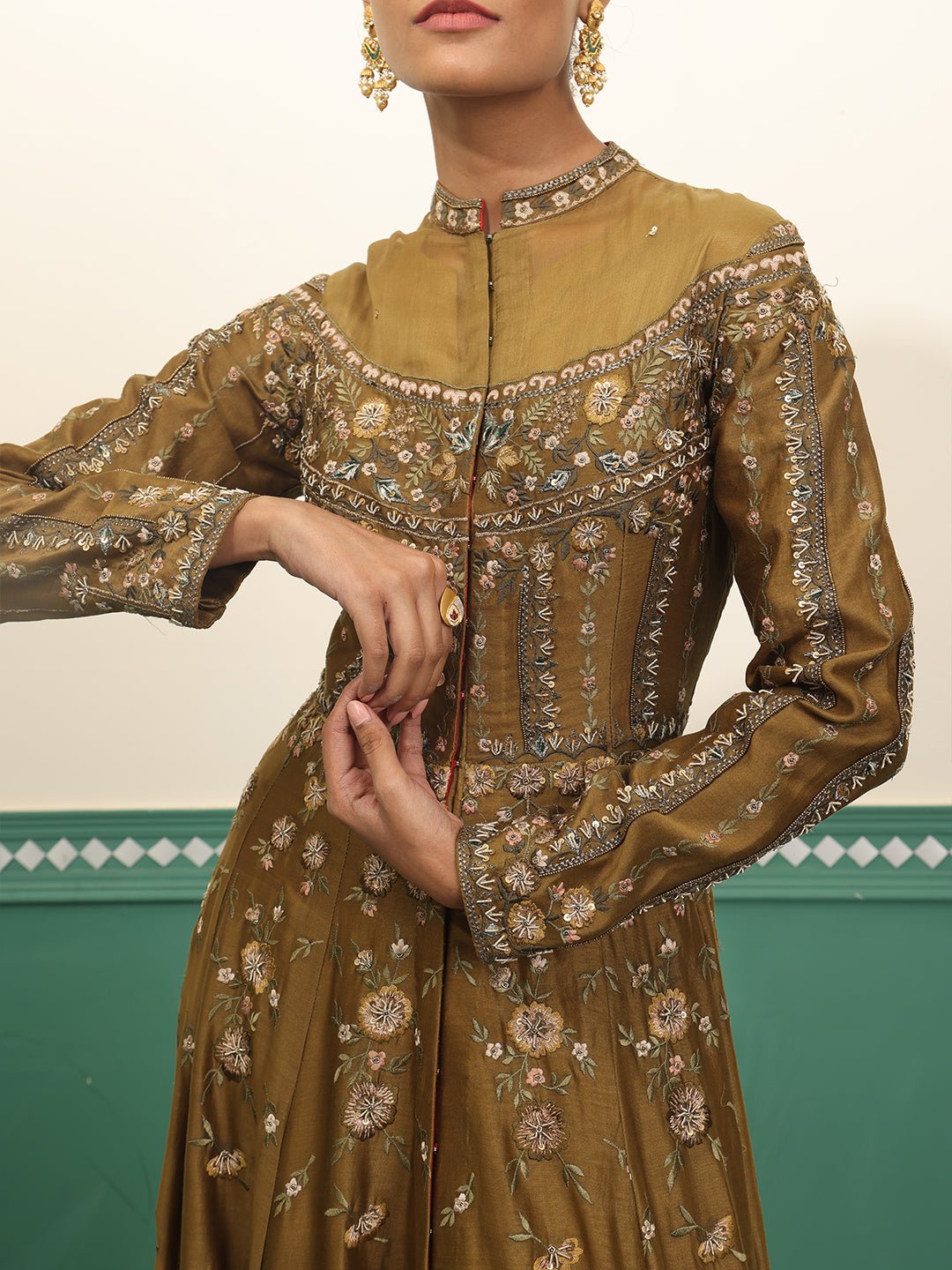 High neck embroidered floor length dress - samantchauhan Apparel &amp; Accessories