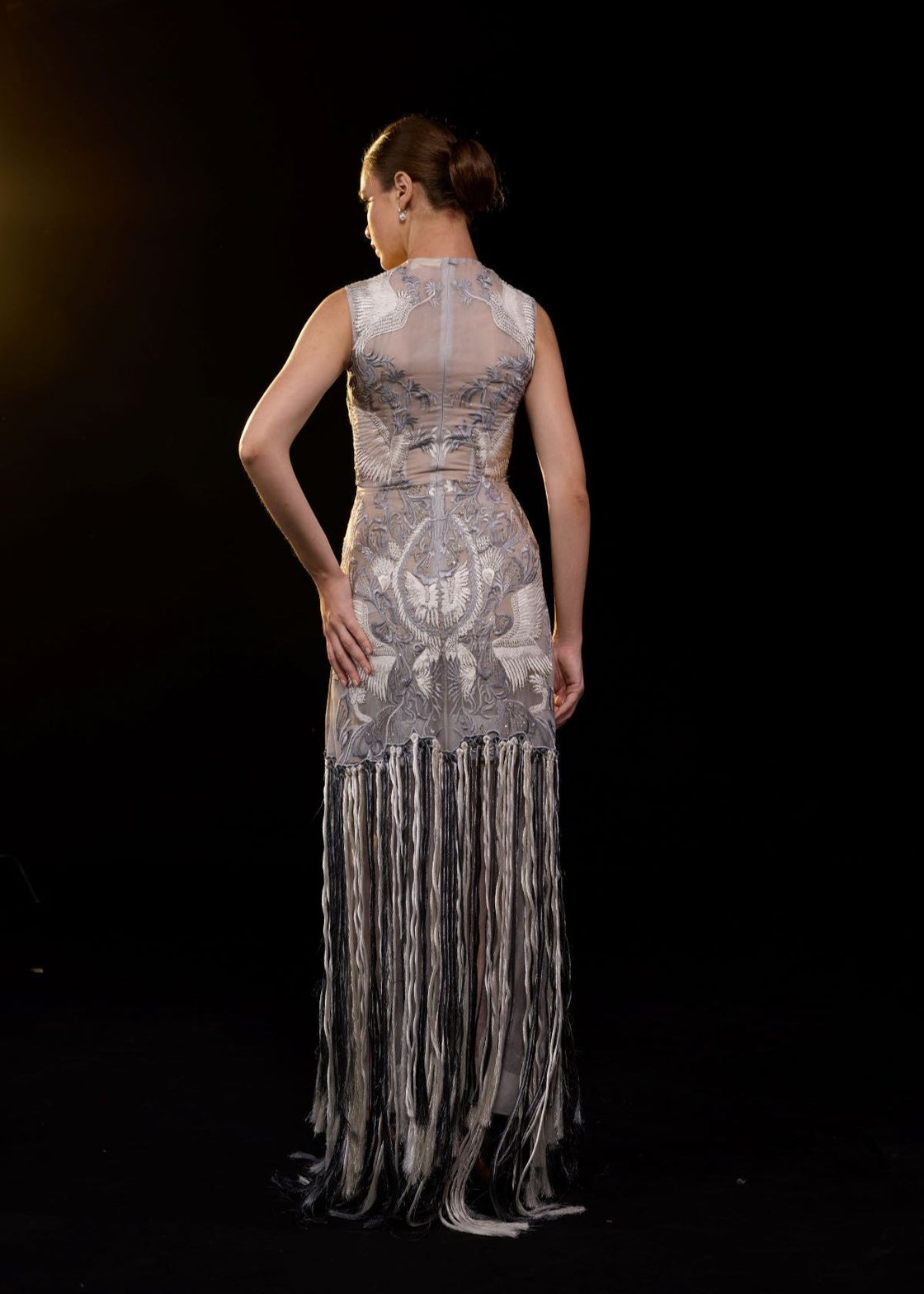 intricately embroidered sheer gown featuring a high neckline, sleeveless design - samantchauhan Apparel & Accessories