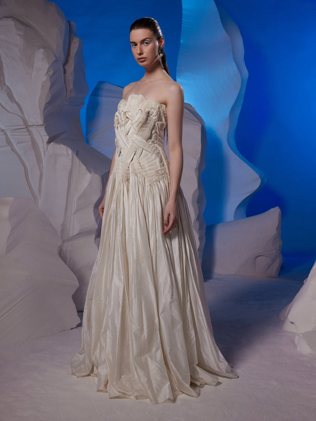 Ivory Chanderi finely pleated gown - samantchauhan Apparel & Accessories
