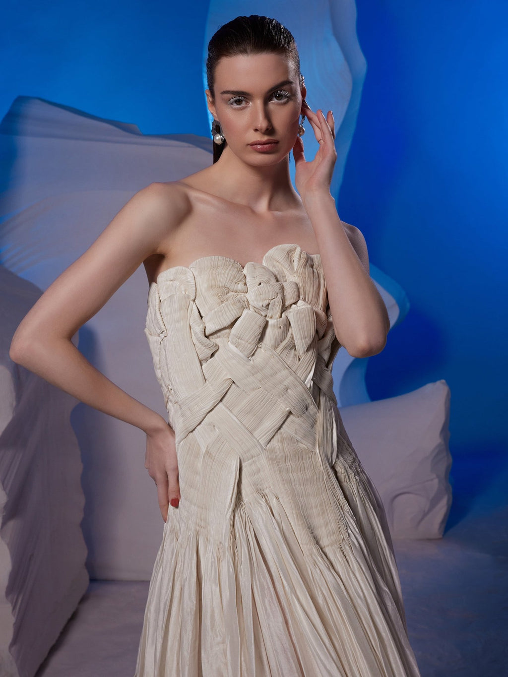 Ivory Chanderi finely pleated gown - samantchauhan Apparel & Accessories