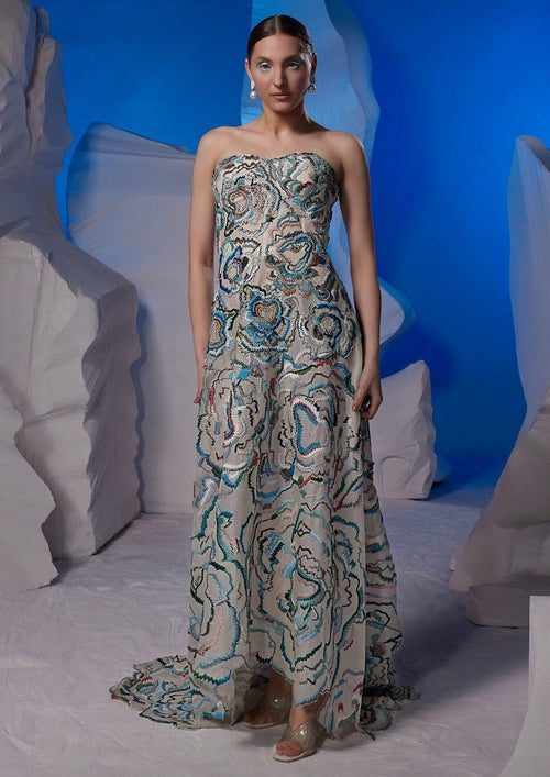 Ivory cotton silk off - shoulder gown - samantchauhan Apparel & Accessories