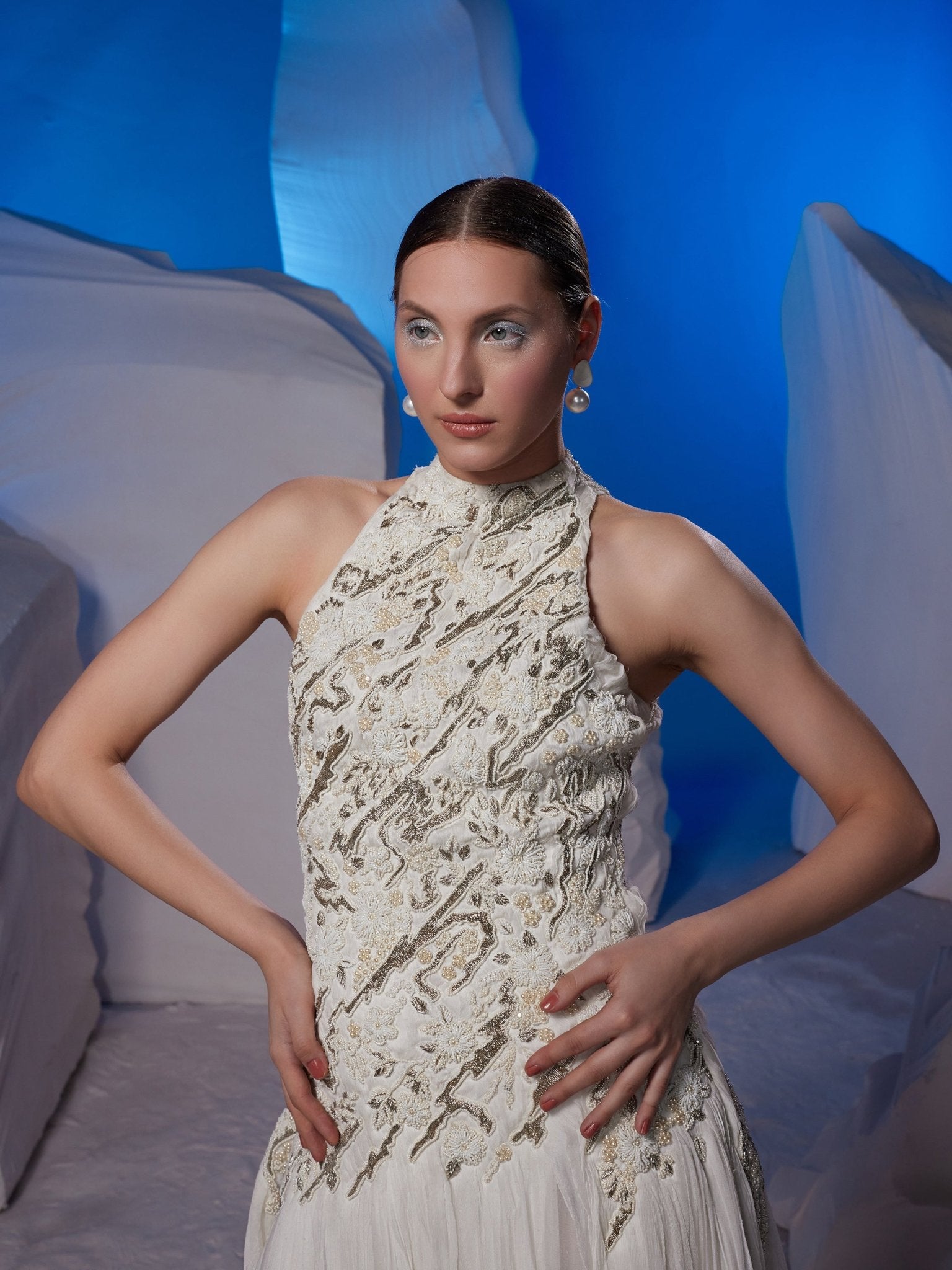 Ivory dress embellished with pearl embroidery - samantchauhan Apparel & Accessories