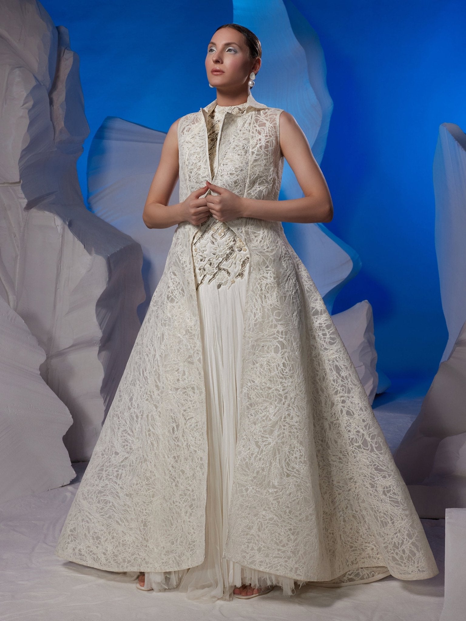 Ivory dress embellished with pearl embroidery - samantchauhan Apparel & Accessories