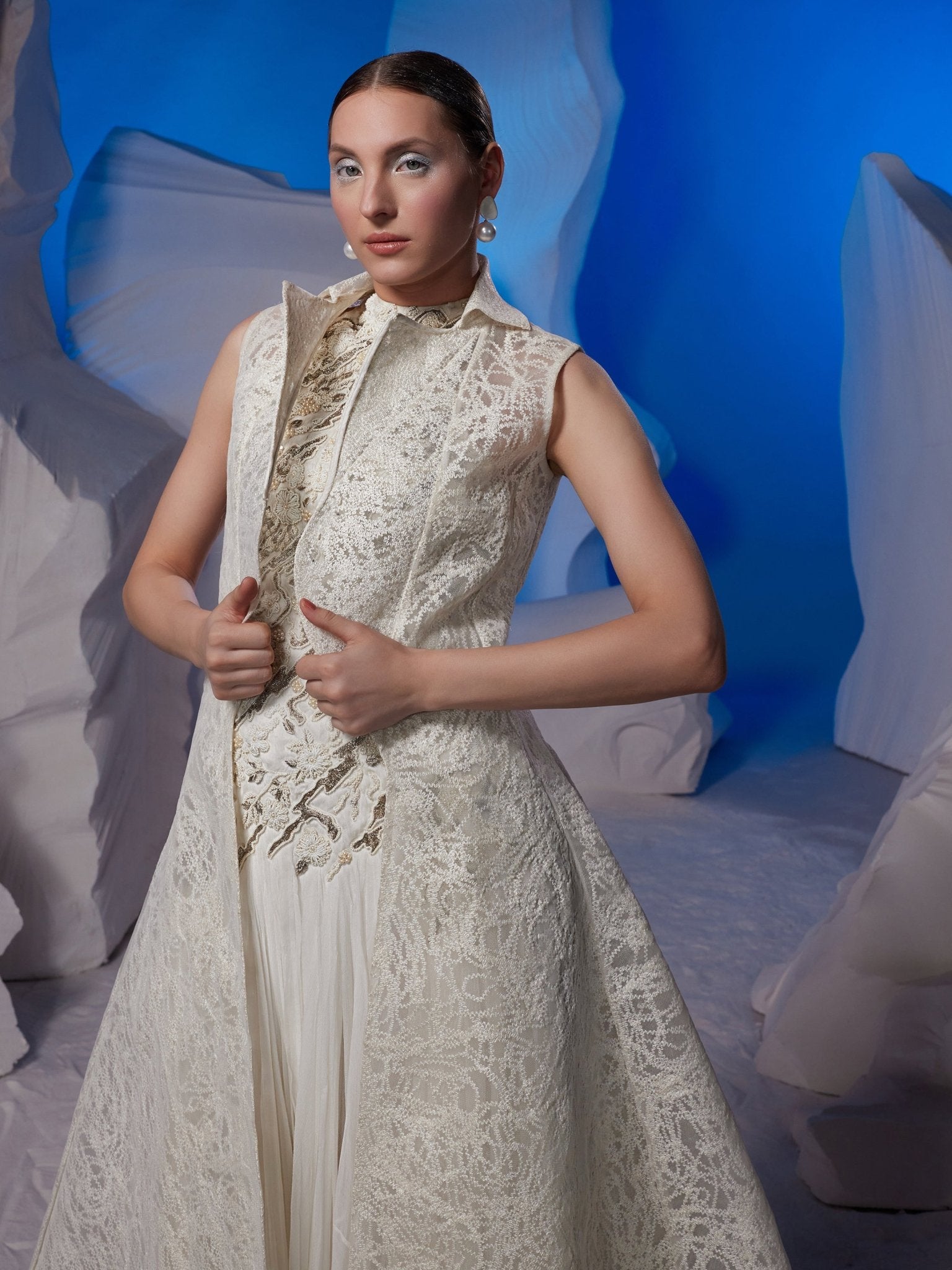 Ivory dress embellished with pearl embroidery - samantchauhan Apparel & Accessories