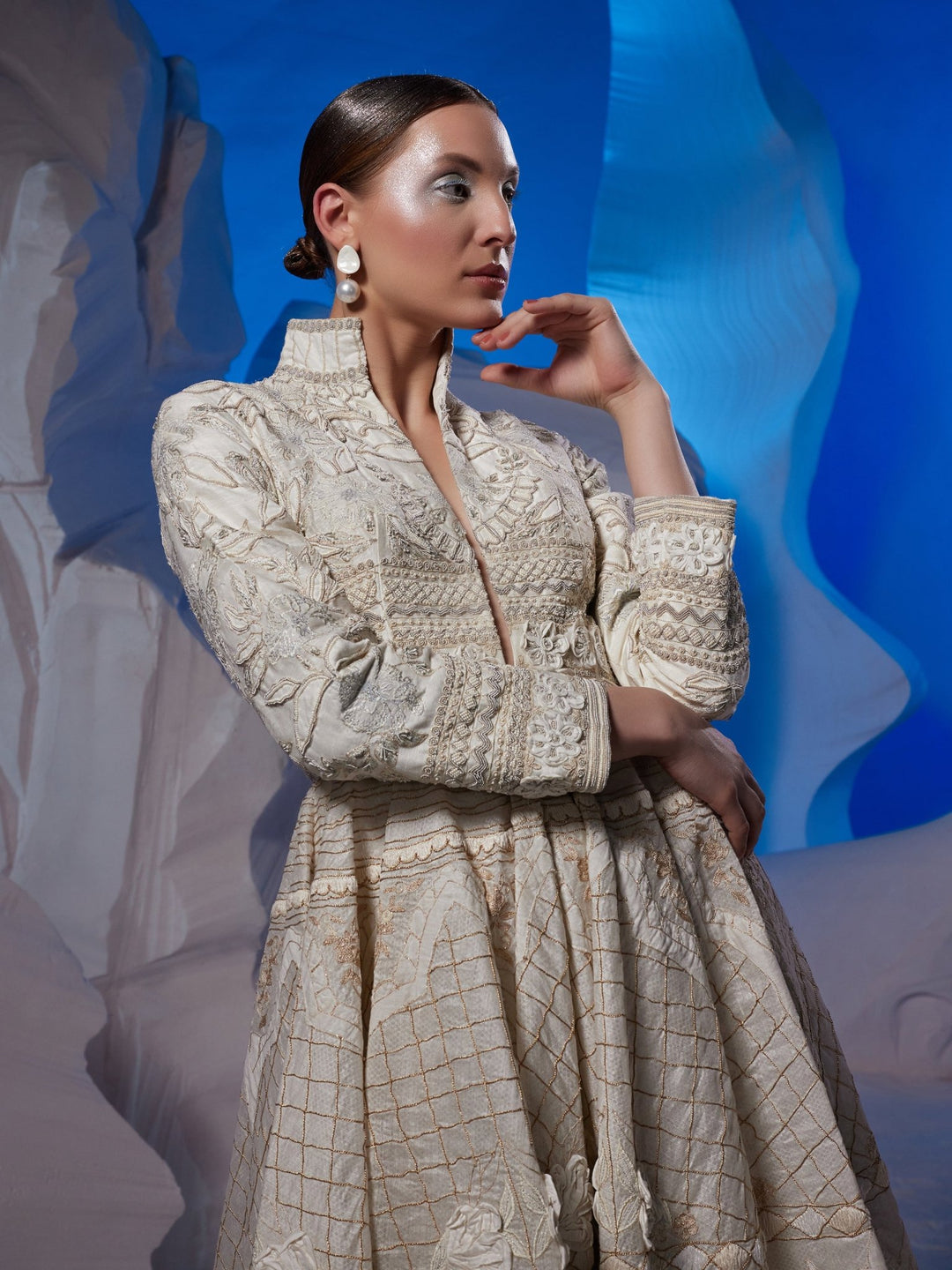 Ivory gown adorned with silk thread embroidery - samantchauhan Apparel &amp; Accessories