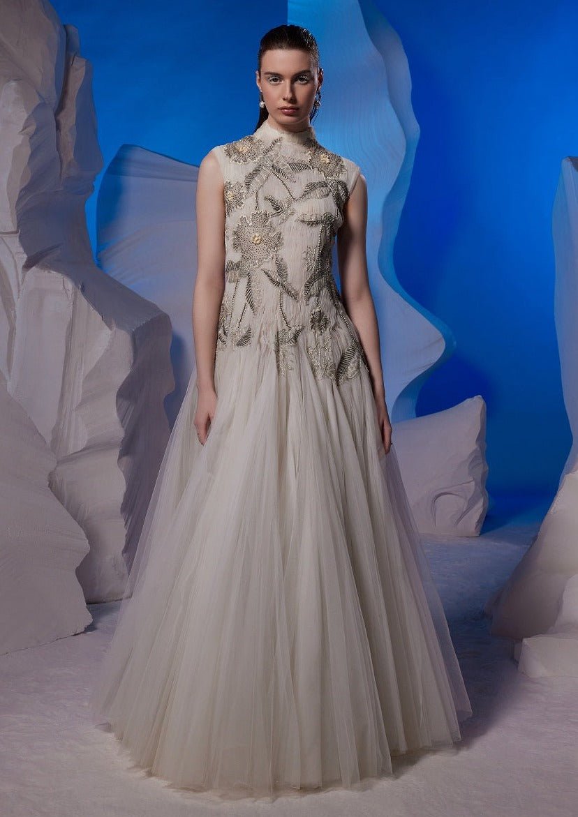 Ivory gown enhanced with zardozi embroidery - samantchauhan Apparel & Accessories