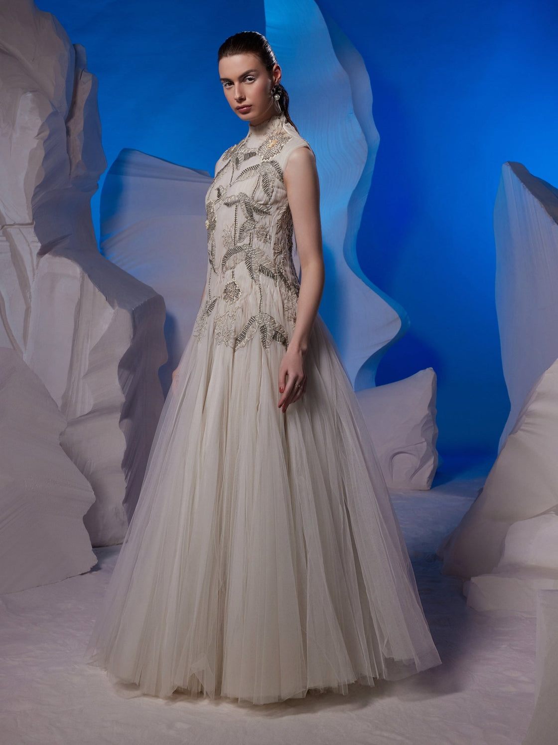 Ivory gown enhanced with zardozi embroidery - samantchauhan Apparel & Accessories