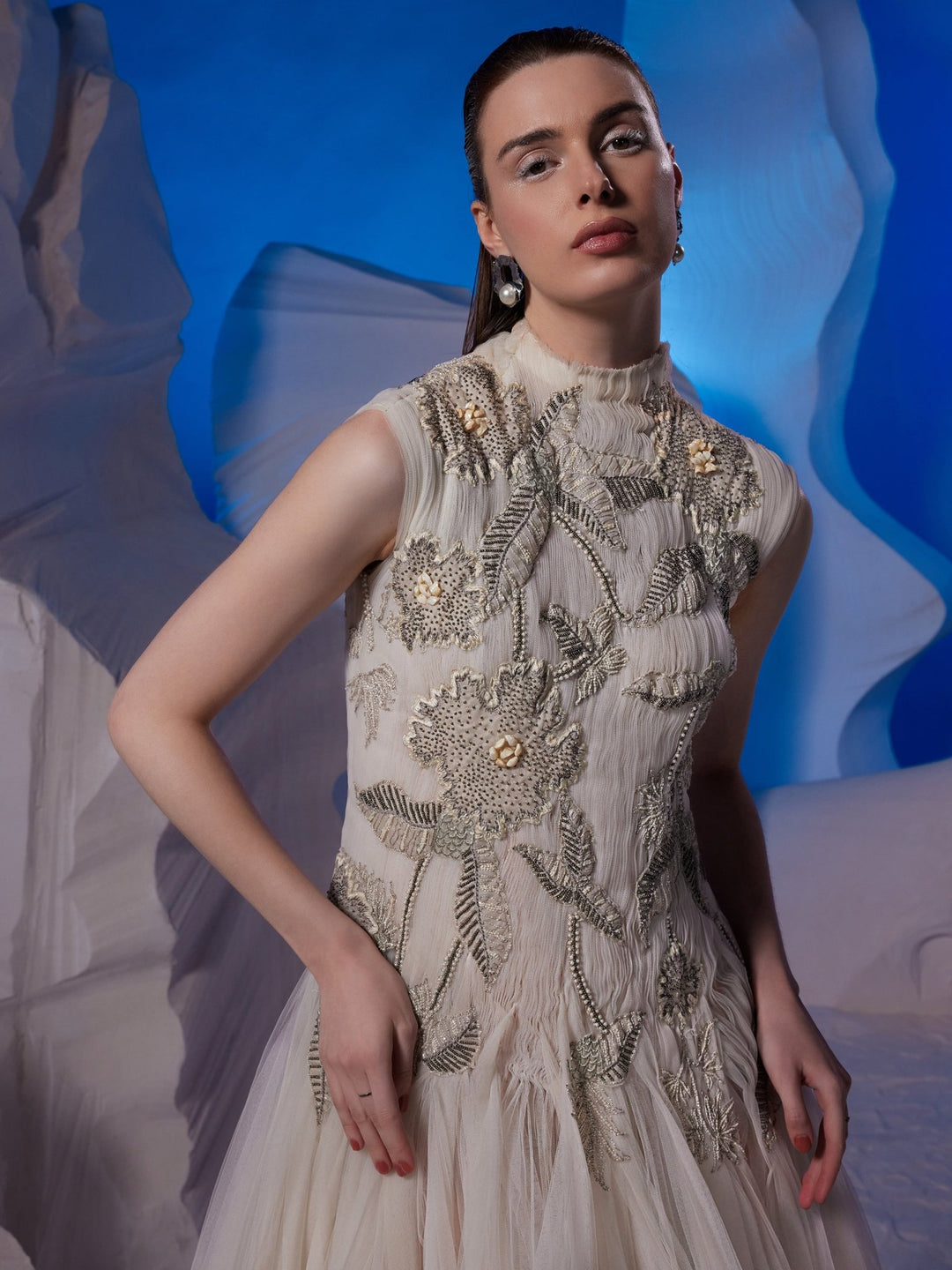 Ivory gown enhanced with zardozi embroidery - samantchauhan Apparel &amp; Accessories