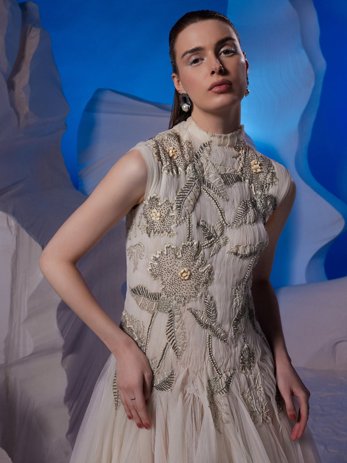 Ivory gown enhanced with zardozi embroidery - samantchauhan Apparel & Accessories