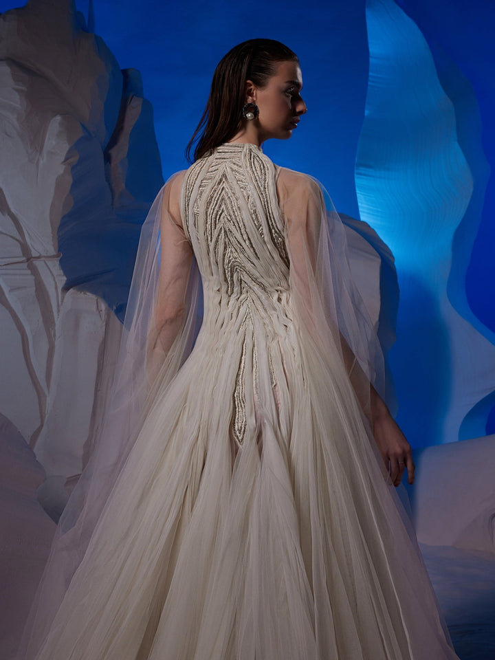 Ivory gown featuring pleating textured details. - samantchauhan Apparel &amp; Accessories