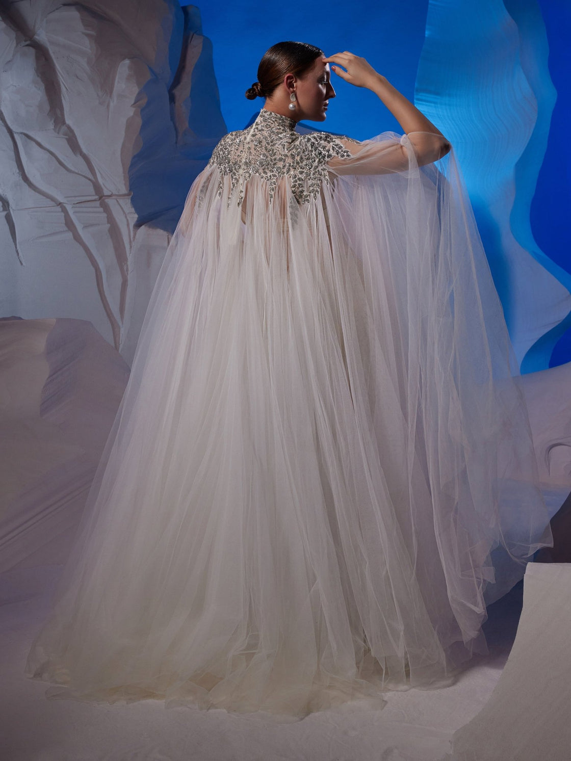 Ivory kaftan dress with silver zardozi embroidery. - samantchauhan Apparel & Accessories