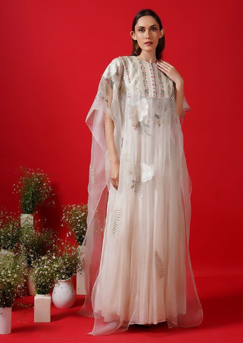 Ivory kaftan enhance with silk thread embroidery - samantchauhan Apparel & Accessories